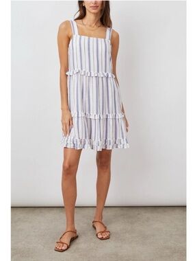 Rails Sandy Tahiti Blue White Pink Striped Tiered Ruffle Feminine Sundress Large